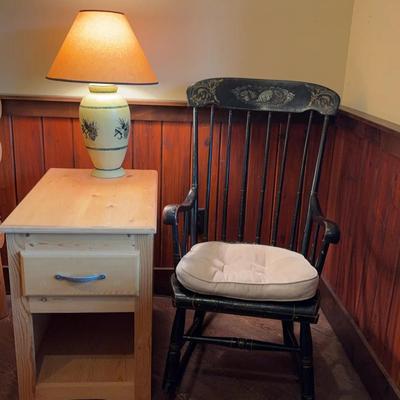 Pine  Side Table, Rocking Chair & Lamp 