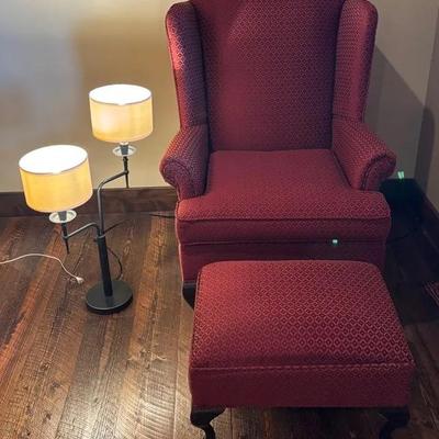 Vintage Wingback Chair W/ Footstool & Lamp