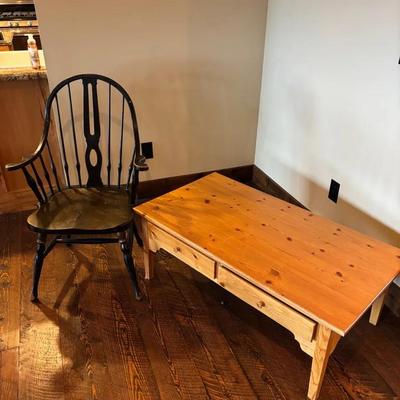 Wooden Coffee Table & Vintage Wooden Arm Chair
