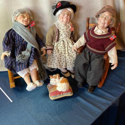 Collectible Vintage Older Folks Dolls with Scale Rocking Chairs 