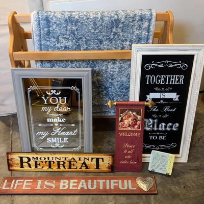 Wood Quilt Rack, 24x70” Washable Runner Rug, Inspirational Home Decor Signs