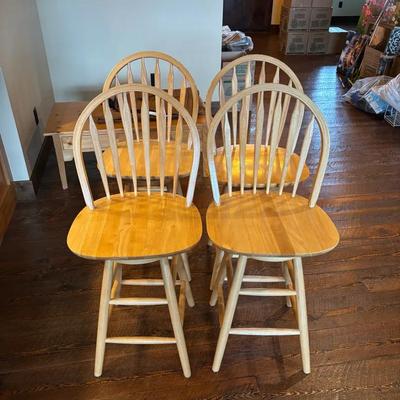 Four Matching Wooden Swivel Barstools 