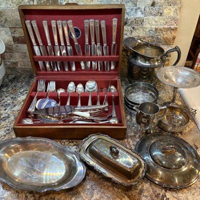 Plated Silver Silverware And Serving Dishes