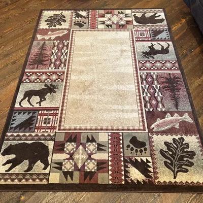 Patchwork Rug W/ Bear, Moose & Fish Motifs (82.5 x 62) 100% Polypropylene