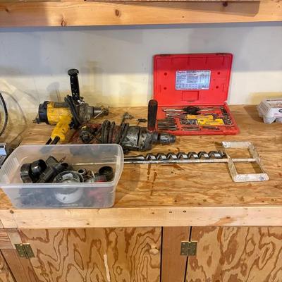 Dewalt And Milwaukee Corded Heavy Duty Drills, Lots Of Drill Bits And Paint Mixer Attachment