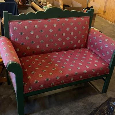Unique Red & Green Upholstered Wood Bench/Settee 