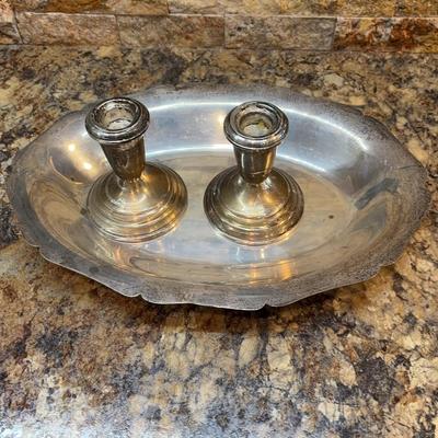 Sterling Serving Tray & Candle Holders 