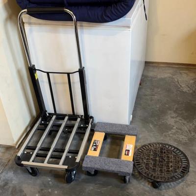 Foldable Platform Hand Truck, Small Carpeted Mover’s Dolly, Cast Iron Plant Stand On Casters
