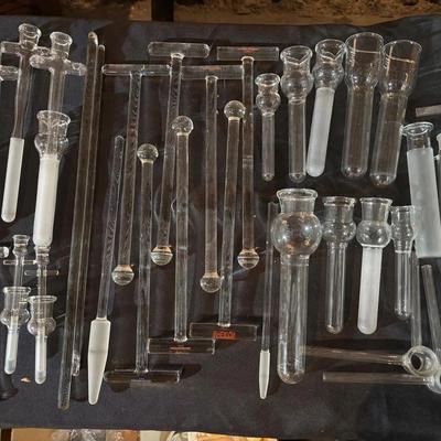 Assorted Chemistry Glassware: Dounce Tissue Grinder Mortar And Pestles, Stoppers, Stirring Rods, Etc