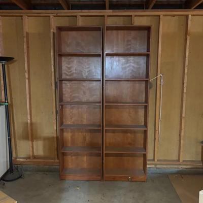 2 Extra Tall (7.25 Ft.) Solid Wood Bookcases, 6 Shelves Each
