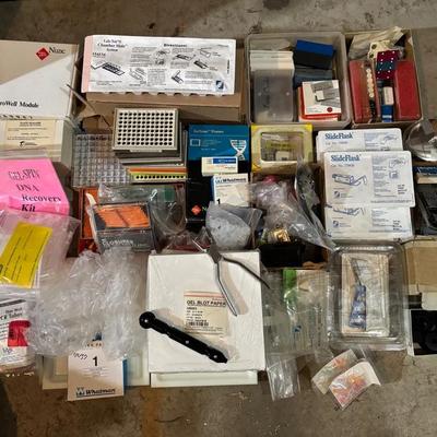 Large Lot Of Specimen Preparation Tools: SlideFlasks, Tube Closures, Gel Blot Paper, Etc. 