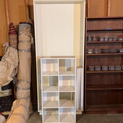 Large White Bookcase With 6 Shelves & Shelf Pegs & Smaller MDF Shelving Unit w/ 8 Cubbies