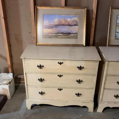 Vintage Abraham & Straus Dresser, Shabby Chic Style & Framed Robert Neaves Print, Montana Artist