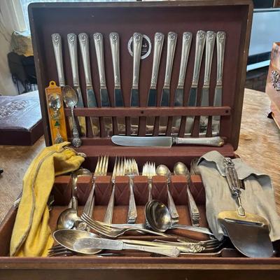 Sterling Silver & Stainless Steel Silverware Set & Ivory Colored Plastic Pick