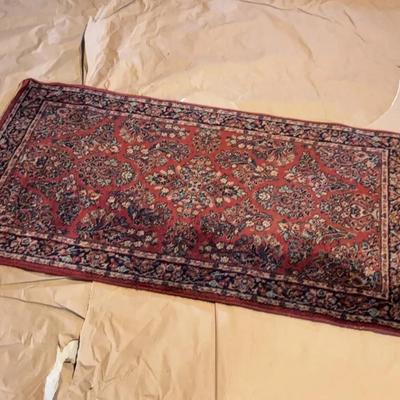 Karastan 2’10” x 5’ Persian Style Wool Area Rug Made In USA, Rust Red w/ Cream, Navy & Blue Accents