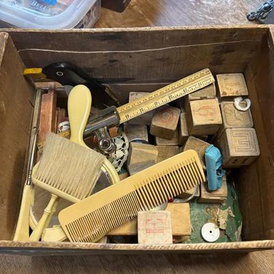 Weathered Aesthetic Crate W/ Vintage Toys & Grooming Kit