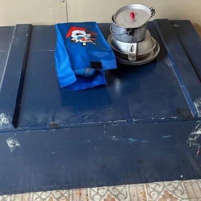 Chest W/ Vintage Camping & Household Cookware