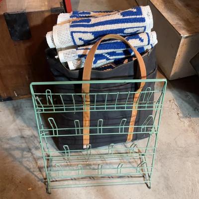 Materials For Rug Hooking Or Tapestry Making, 3 Panels Completed. Paterna Wool Yarn, Storage Rack