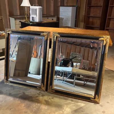 Two Ornate Black And Gold Mirrors Made In Mexico