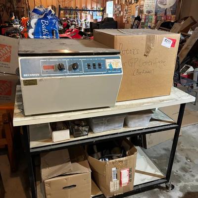Beckman GP Centrifuge, Rolling Lab Table, Centrifuge Rotors & Misc Equipment