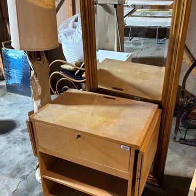 Utility Cart W/ Drop Leaf Extensions & Wheels, Full Size Mirror & Standing Lamp