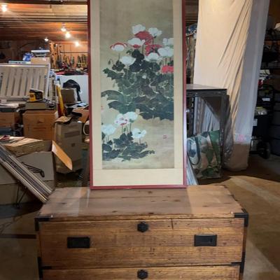 Beautiful Japanese Tansu And Large Framed Poppy Art Print