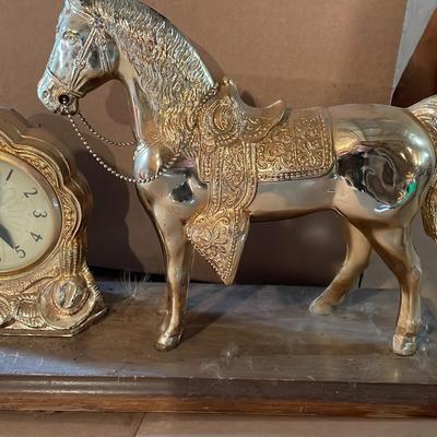 Vintage Self Starting Alarm Clock Metal Horse Theme 