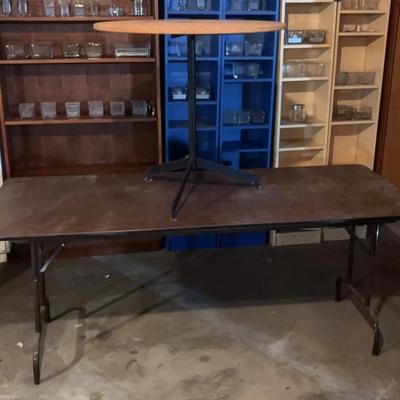 Large Folding Table With Metal Legs & Round Particleboard Table With Metal Base