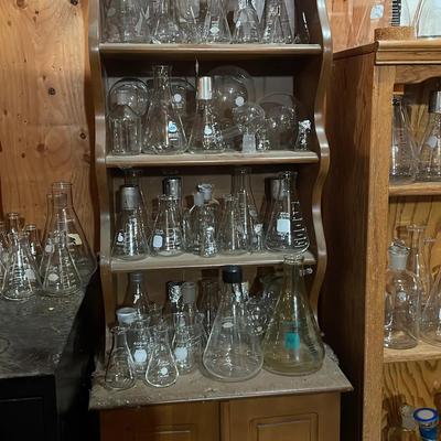 Vintage Shelf with Scientific Glassware Pyrex 