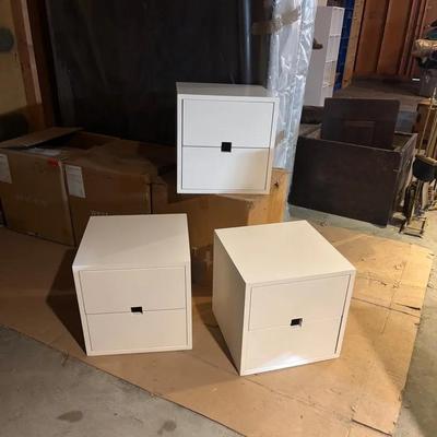 3 White 2-Drawer Cubes From West Elm’s Modular Storage Collection, Barely Used