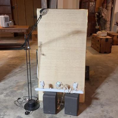 Office Decor: Working Black Metal Floor Lamp & Track Lighting, 2 Denon USC-05M Bookshelf Speakers…