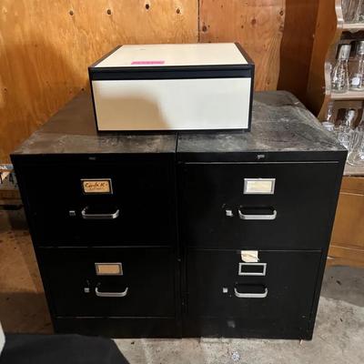 2 Hon Metal Filing Cabinets (Each 29”x18”x26 1/2”) And Drawer Of Electrical Cables 