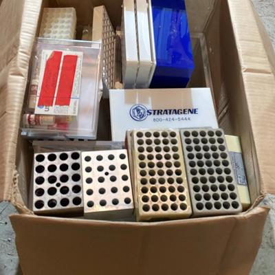 Box of Pipette Holders and Scientific Instruments 