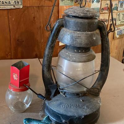 Vintage Gambles Lantern Almond Nut Chopper and Rainbow Trout Salt Shaker Americana 