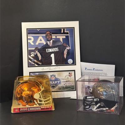 Autographed Braylon Edwards Draft Pick & Autographed Green/Brunell Mini Helmets.jpg