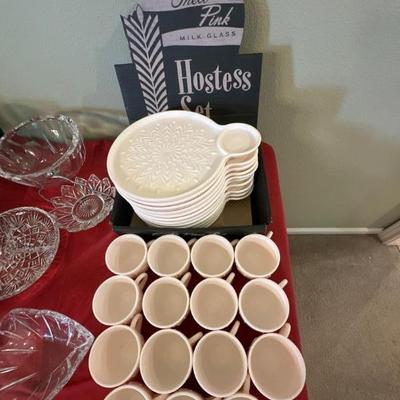 Hostess set - Pink Milk Glass