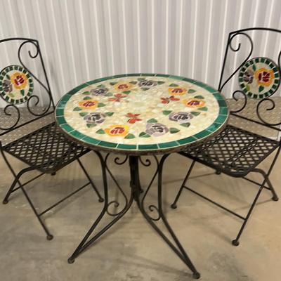 Wrought Iron Mosaic Bistro Table & Chair Set
