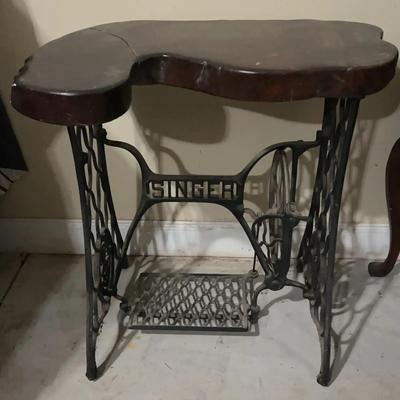 Repurposed Singer Side Table with Cast Iron Treadle Base