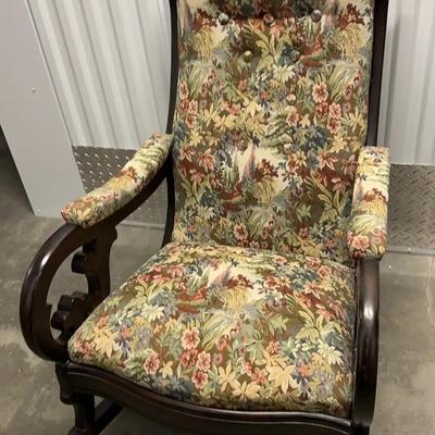 Vintage Upholstered Floral Chair with Carved Wood Frame