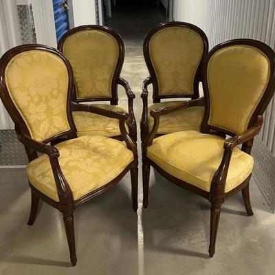 Four Upholstered Chairs with Yellow Floral Fabric