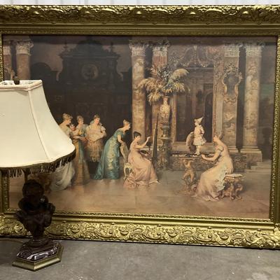 “The Young Model” by Francesco Beda Large Framed Print & Vintage Bust Table Lamp