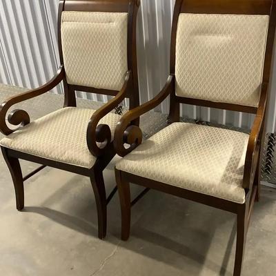 Pair of Traditional Wood Accent Chairs with Scroll Arms