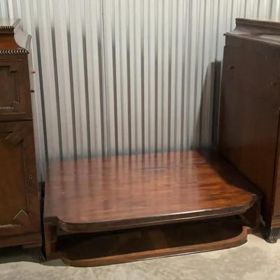 Vintage Wood Sideboard Set with Two Cabinets & Center Shelf
