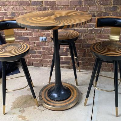 Unique Wooden Bar Height Table And  Three Chairs