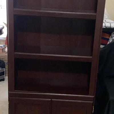 Dark Wood Bookshelf with Lower Cabinet