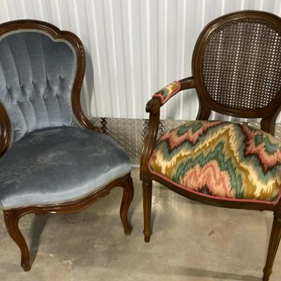 Pair of Vintage Accent Chairs Featuring Victorian Style & Cane-Back Armchair