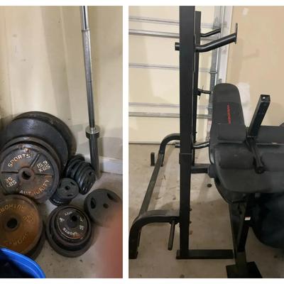 Weider Pro Bench Set with Weight Plates & Barbell