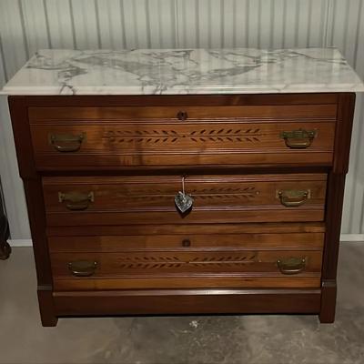 Vintage Marble-Top Wooden Chest