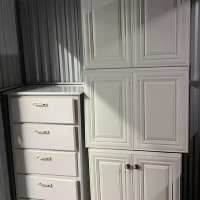 White Storage with Drawers and Wall Mounted Cabinets 