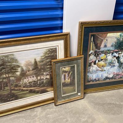 Framed Art Prints Featuring Cottage Landscape, Garden Scene & French Café Gathering